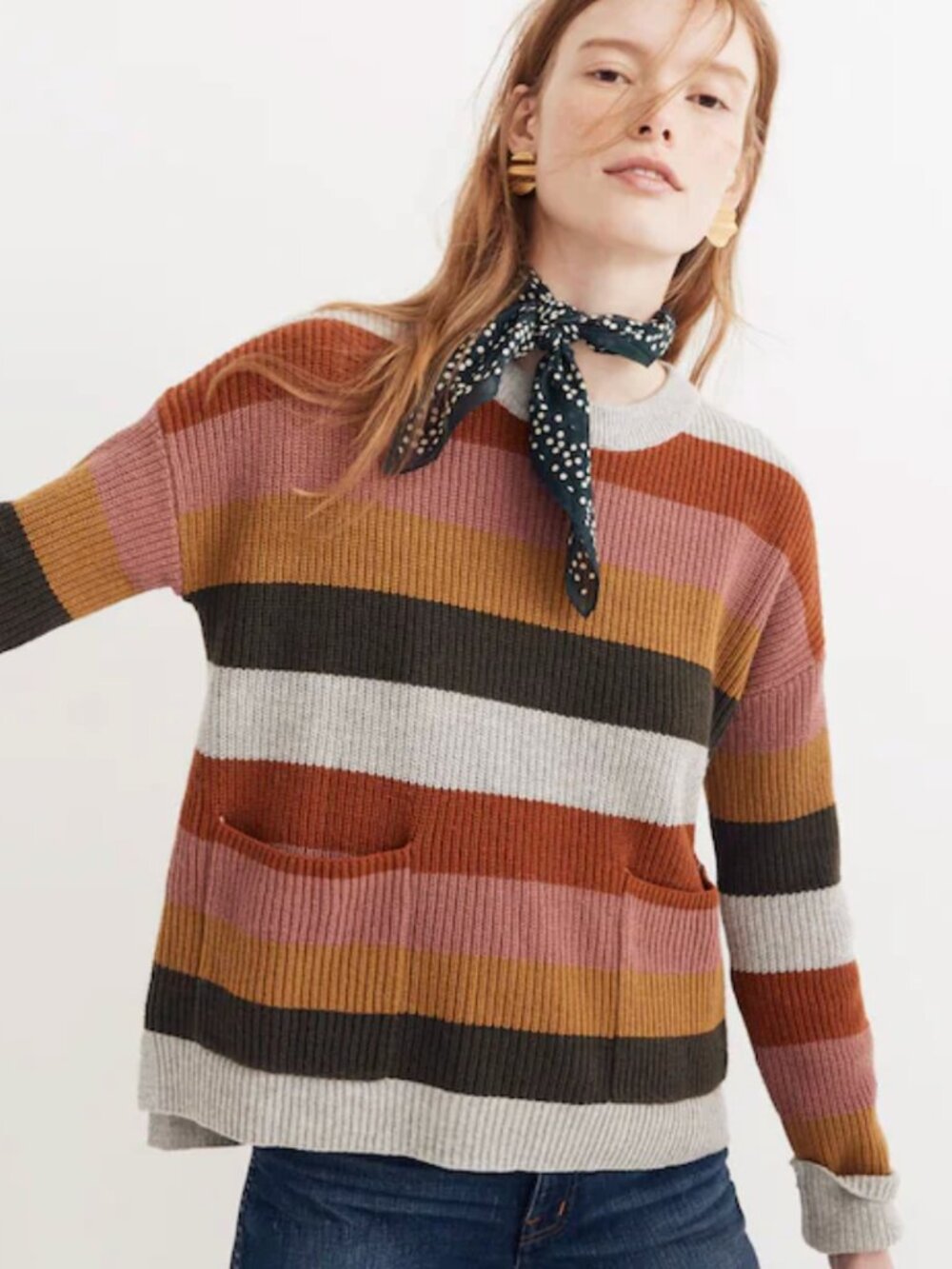 Madewell Patch Pocket Pullover Sweater in Walton Stripe | Size Small